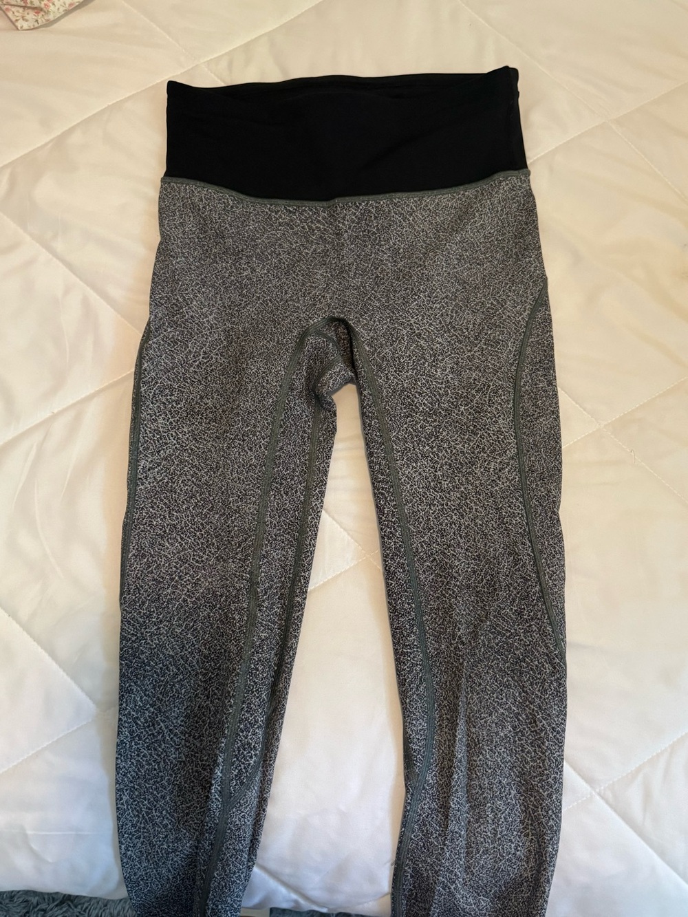 lululemon athletica Gray capri Leggings with Black Fold-Over Waistband
